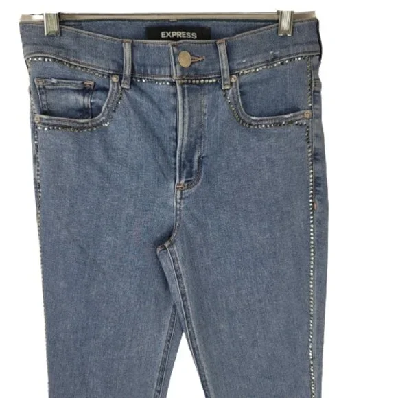 Express High Waisted Embellished Stripe Stretch Ankle Leggings Jeans - Picture 6 of 15